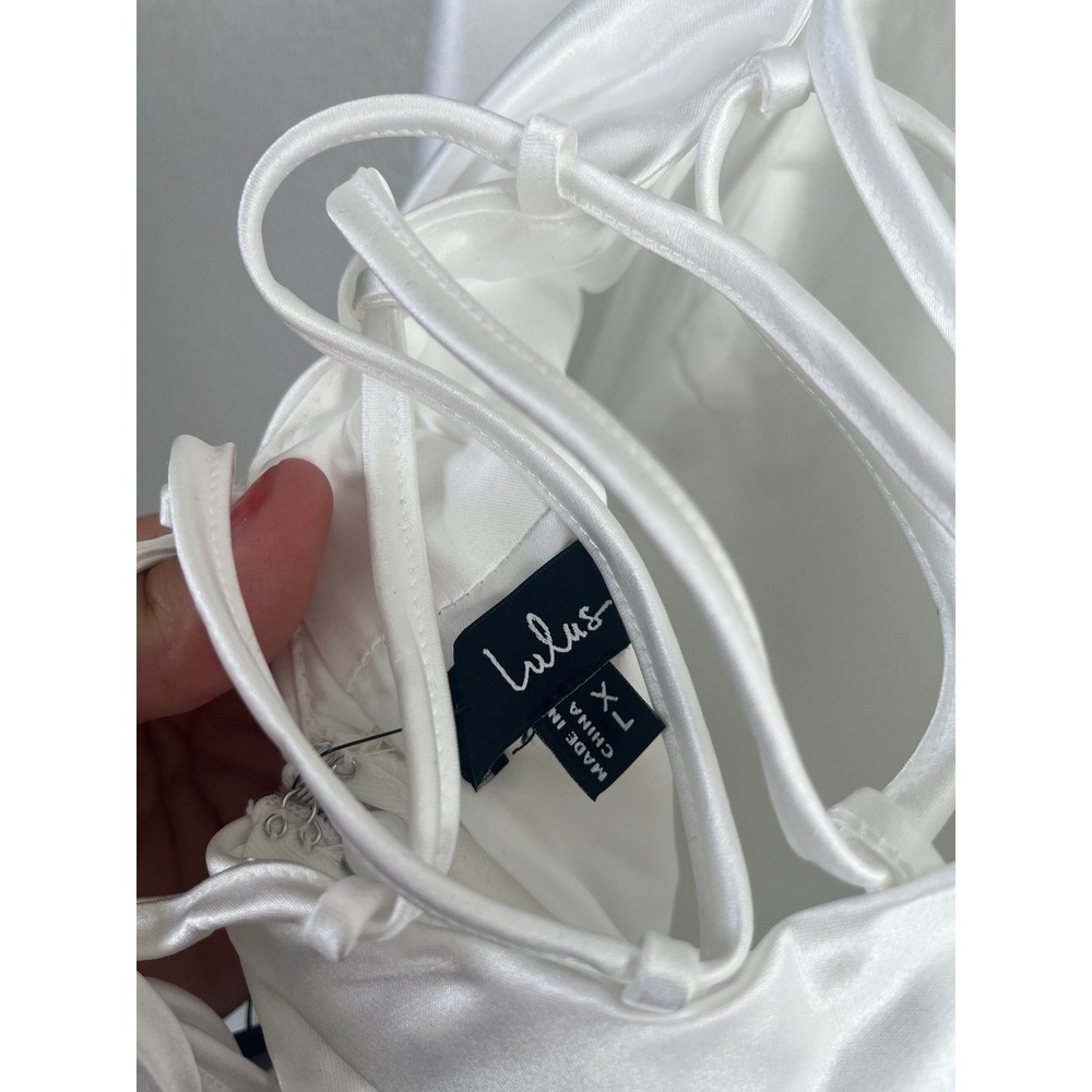 NWT Lulus Modern Adoration White Satin Backless Lace-Up Maxi Dress Extra Large - Picture 9 of 11